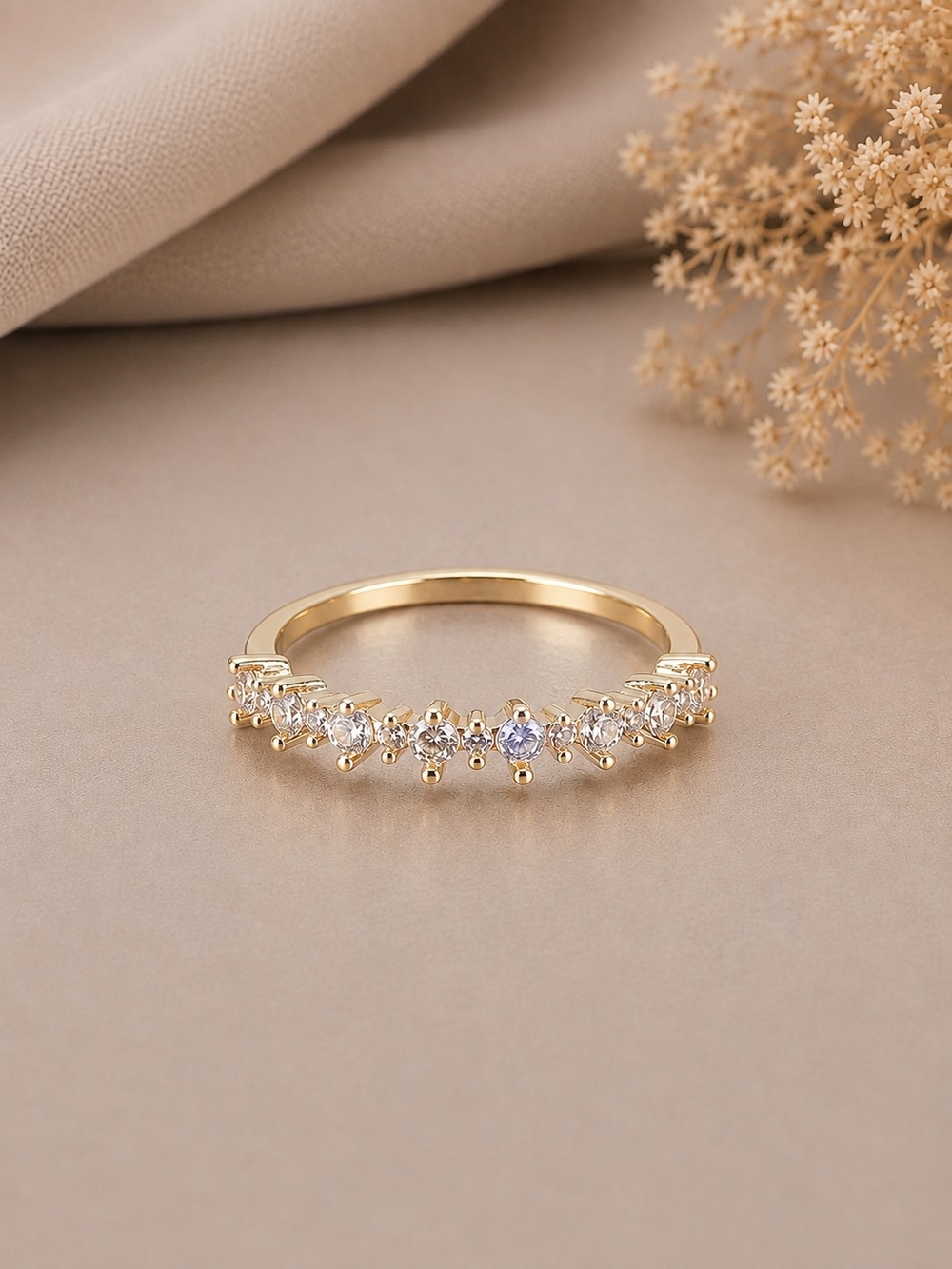 Gold Cubic Zirconia Crown Band Ring - Women Jewelry